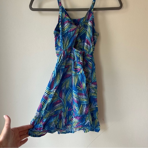 🌼 5/$25 George Girls Tropical Leaf Print Sundress Blue Multicolor Size 8 Rayon - Picture 8 of 11
